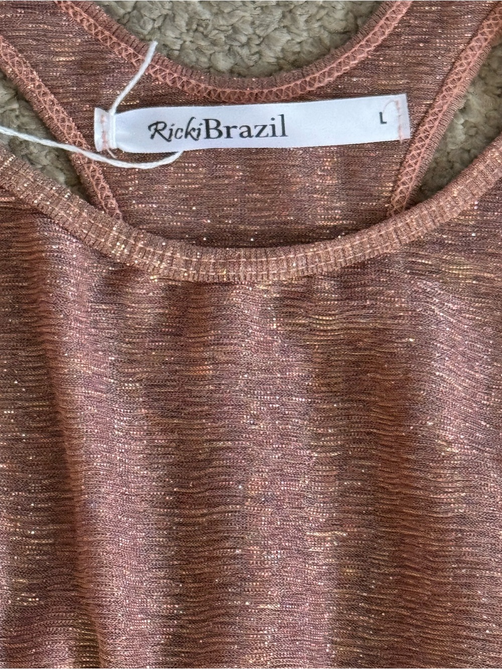 NWOT New Ricki Brazil Sheer Metallic Rose Knit Racerback Bra Top Large Medium